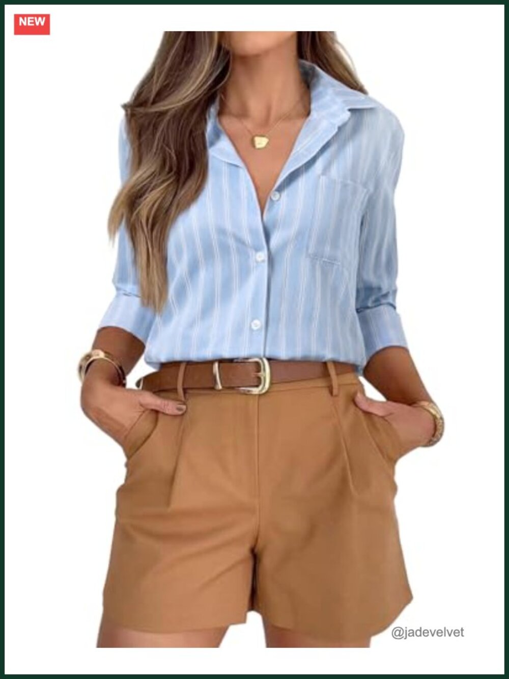 Womens Striped Button Up Shirt Collared Long Sleeve Work Blouse